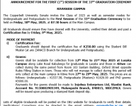 ANNOUNCEMENT FOR THE FIRST (1ST) SESSION OF THE 33RD GRADUATION CEREMONY  RIVERSIDE CAMPUS